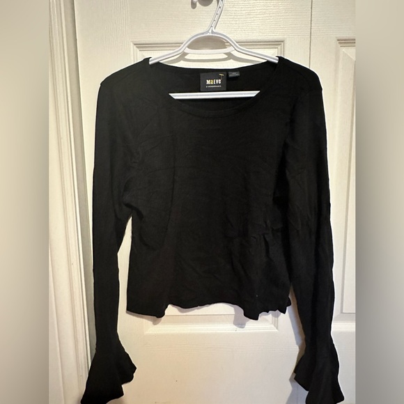 ANTHROPOLOGIE MAEVE Black Flouncy Bell Sleeves Crop Top - Picture 4 of 5